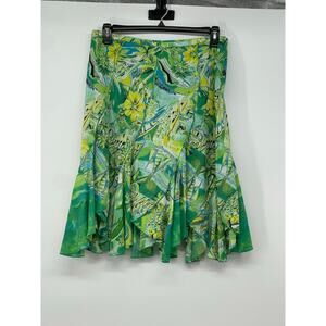 Bila Green Floral Hawaiian Handkerchief Skirt Size Medium Cottagecore Cotton Y2K